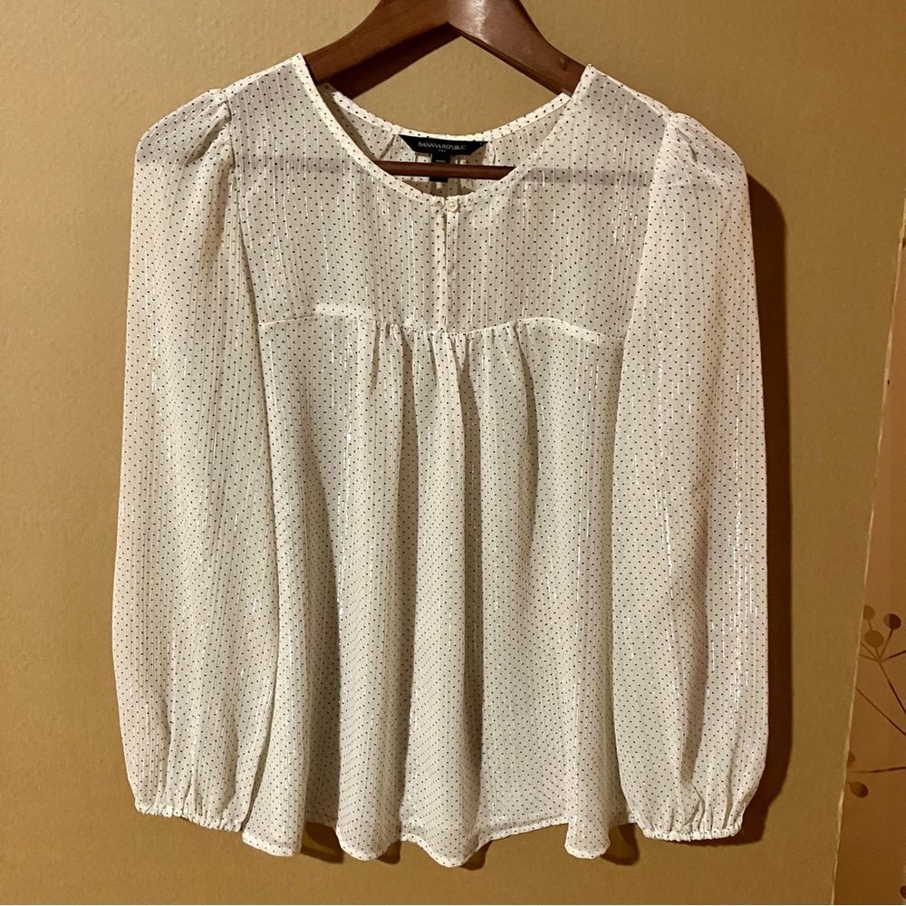 Banana Republic White with Black Polka Dots Long Sleeve Top